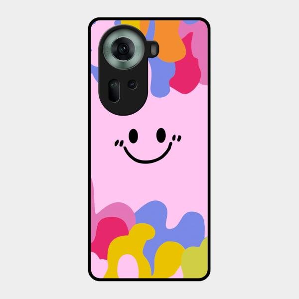 Cute Pink Smiley Multicolor Glass Case For Oppo Reno 11 5G