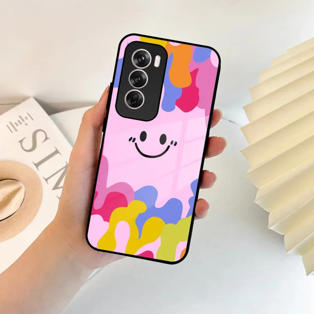 Cute Pink Smiley Multicolor Glass Case For Oppo - ShopOnCliQ