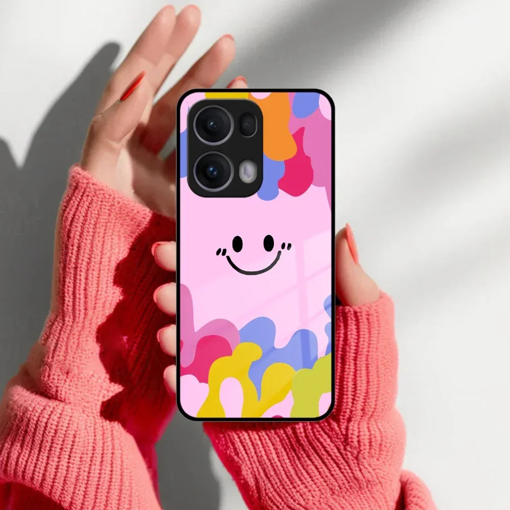 Cute Pink Smiley Multicolor Glass Case For Oppo - ShopOnCliQ