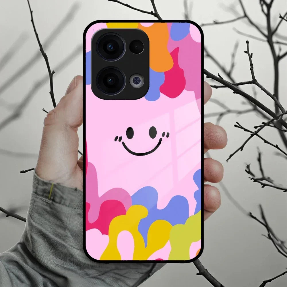 Cute Pink Smiley Multicolor Glass Case For Oppo - ShopOnCliQ