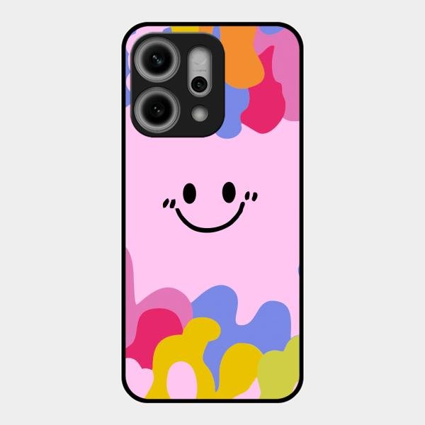 Cute Pink Smiley Multicolor Glass Case For Oppo Reno 14 Pro 5G