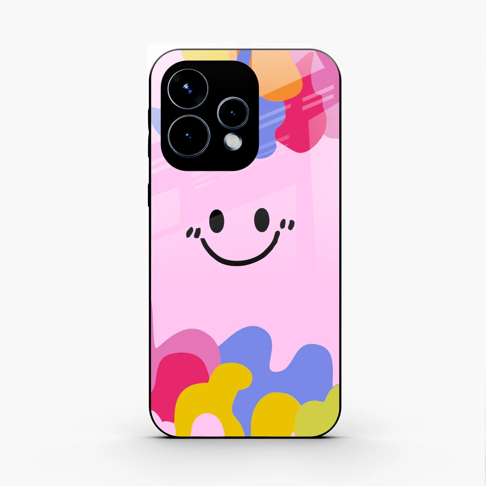 Cute Pink Smiley Multicolor Glass Case For Oppo Reno 15 5G