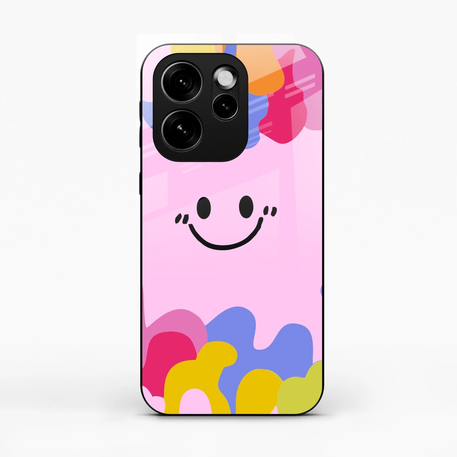 Cute Pink Smiley Multicolor Glass Case For Oppo Reno 15C 5G