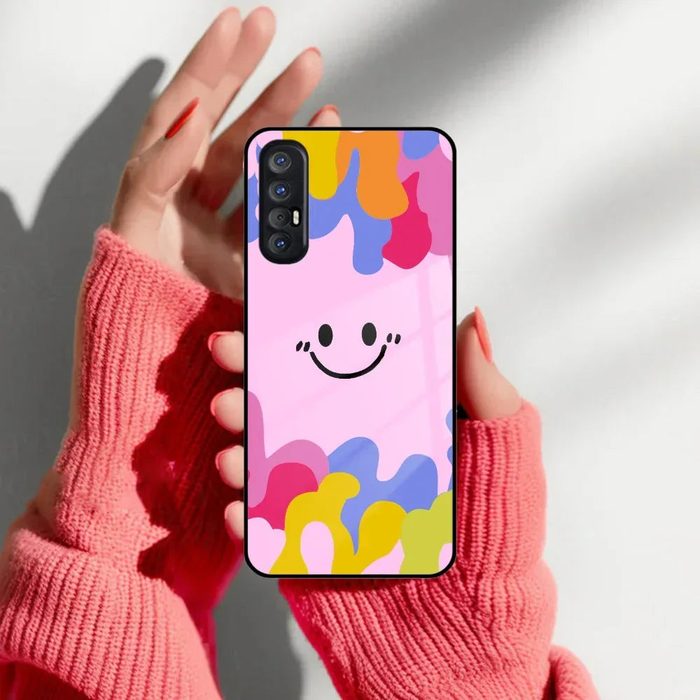 Cute Pink Smiley Multicolor Glass Case For Oppo - ShopOnCliQ
