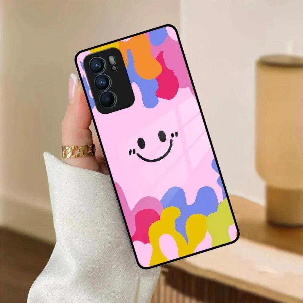 Cute Pink Smiley Multicolor Glass Case For Oppo - ShopOnCliQ