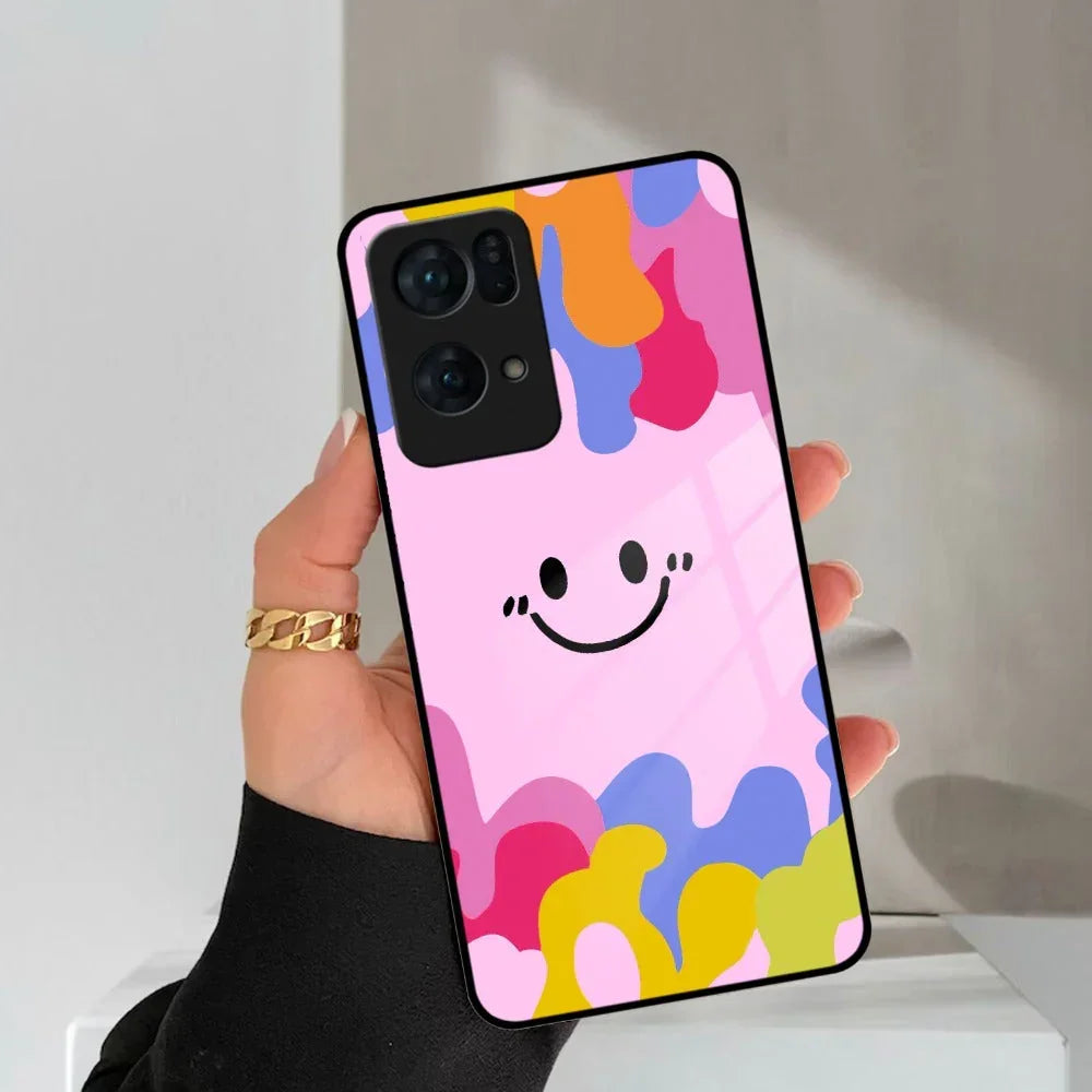 Cute Pink Smiley Multicolor Glass Case For Oppo - ShopOnCliQ