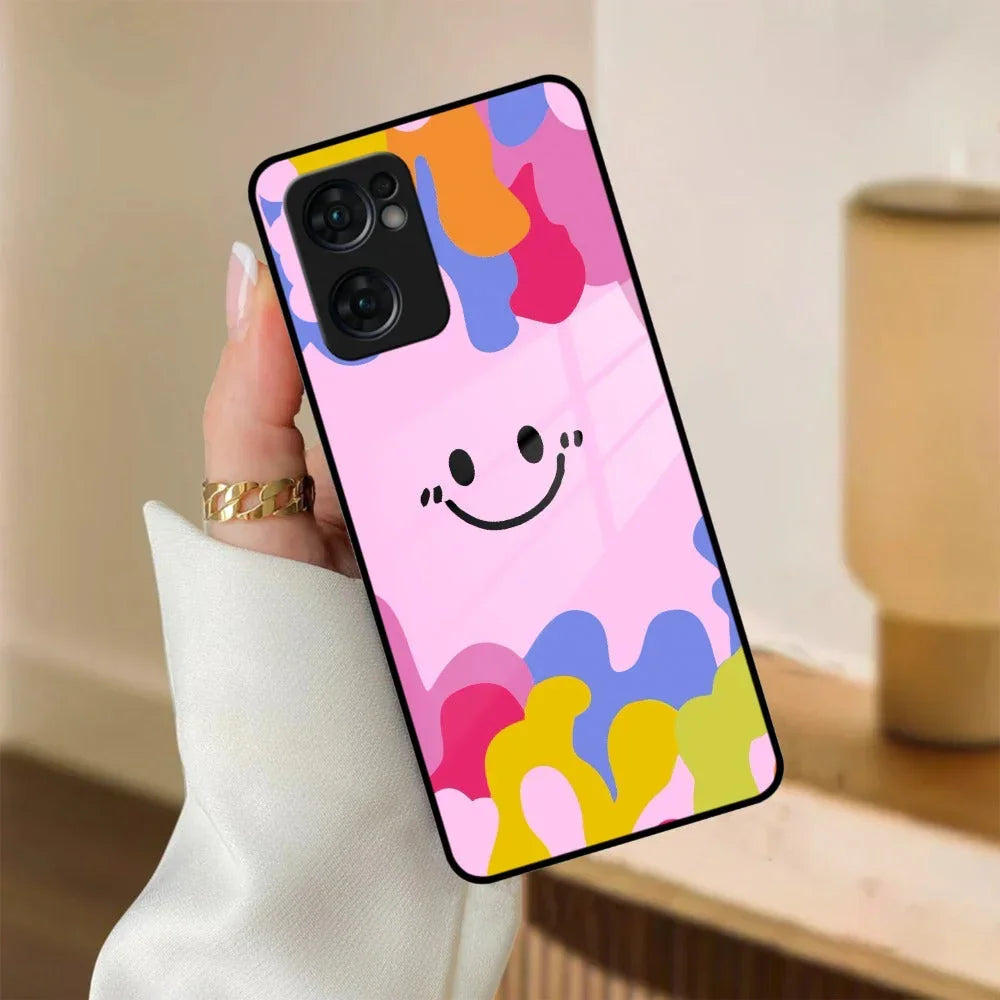 Cute Pink Smiley Multicolor Glass Case For Oppo - ShopOnCliQ