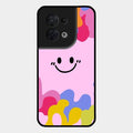Cute Pink Smiley Multicolor Glass Case For Oppo Reno 8 5G