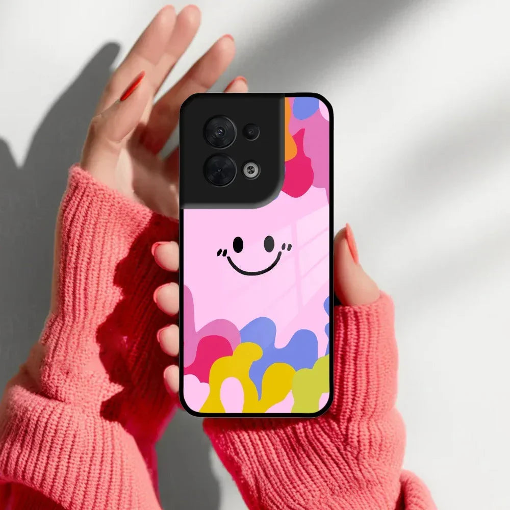 Cute Pink Smiley Multicolor Glass Case For Oppo - ShopOnCliQ