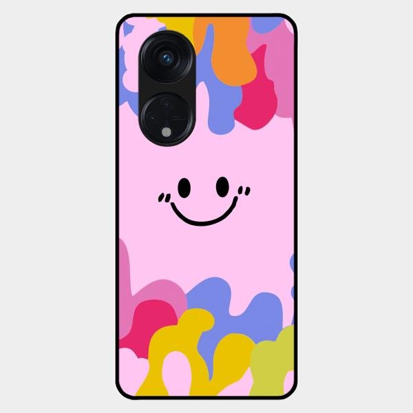 Cute Pink Smiley Multicolor Glass Case For Oppo Reno 8T 5G