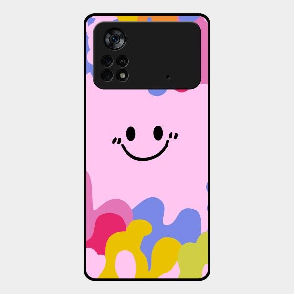 Cute Pink Smiley Multicolor Glass Case For Poco X4 Pro 5G