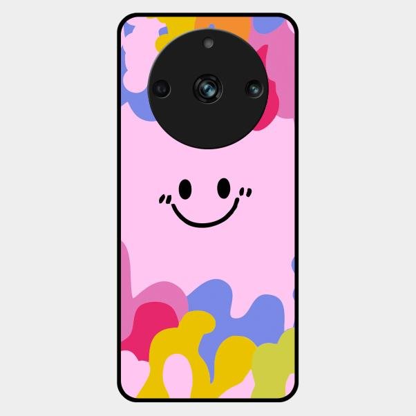 Cute Pink Smiley Multicolor Glass Case For Realme 11 Pro Plus 5G