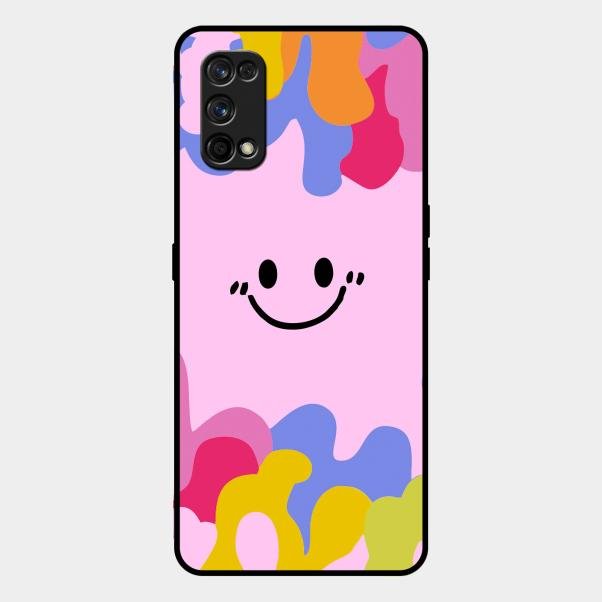Cute Pink Smiley Multicolor Glass Case For Realme 7 Pro