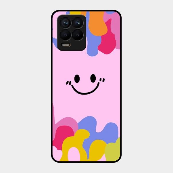 Cute Pink Smiley Multicolor Glass Case For Realme 8 Pro