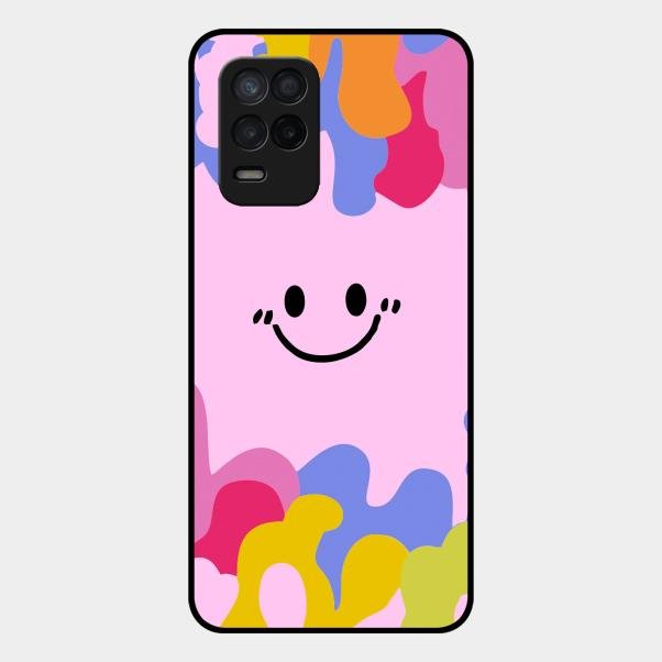 Cute Pink Smiley Multicolor Glass Case For Realme 9 5G