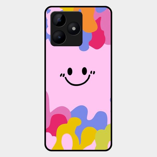 Cute Pink Smiley Multicolor Glass Case For Realme C53