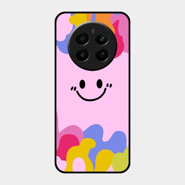 Cute Pink Smiley Multicolor Glass Case For Realme Narzo 70 5G