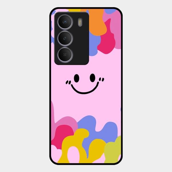 Cute Pink Smiley Multicolor Glass Case For Realme P3 Lite 5G