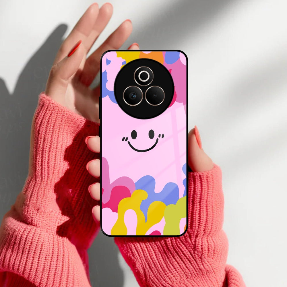Cute Pink Smiley Multicolor Glass Case For Realme/Narzo