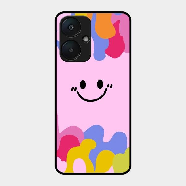 Cute Pink Smiley Multicolor Glass Case For Redmi 13C 5G