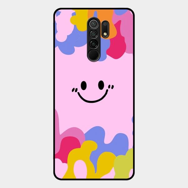 Cute Pink Smiley Multicolor Glass Case For Redmi 9 Prime