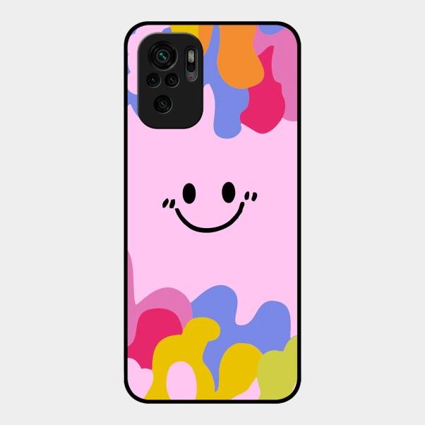 Cute Pink Smiley Multicolor Glass Case For Redmi Note 10