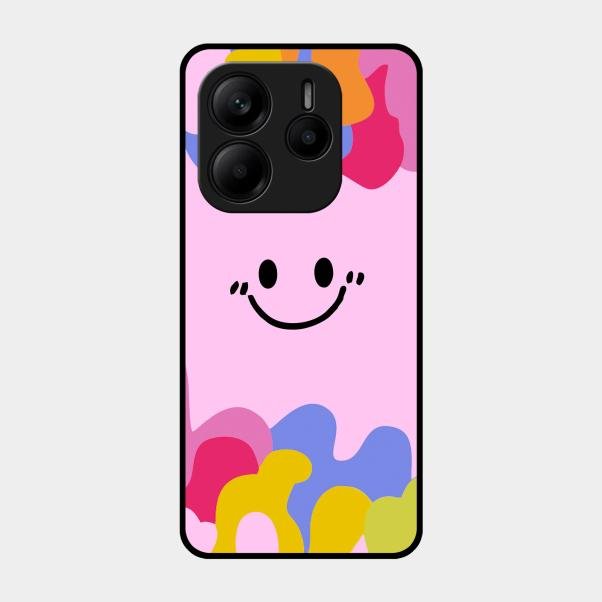 Cute Pink Smiley Multicolor Glass Case For Redmi Note 14 5G