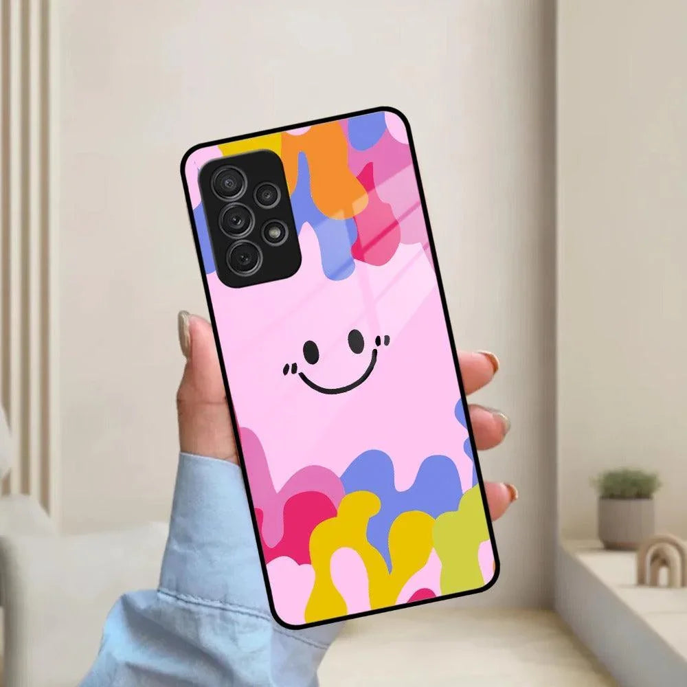 Cute Pink Smiley Multicolor Glass Case For Samsung - ShopOnCliQ