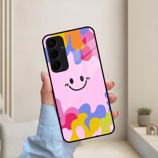 Cute Pink Smiley Multicolor Glass Case For Samsung