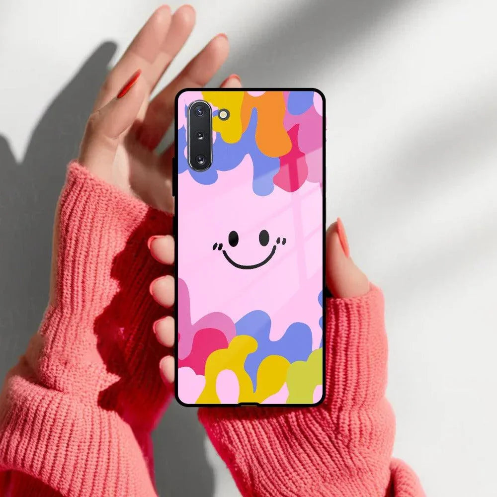 Cute Pink Smiley Multicolor Glass Case For Samsung - ShopOnCliQ