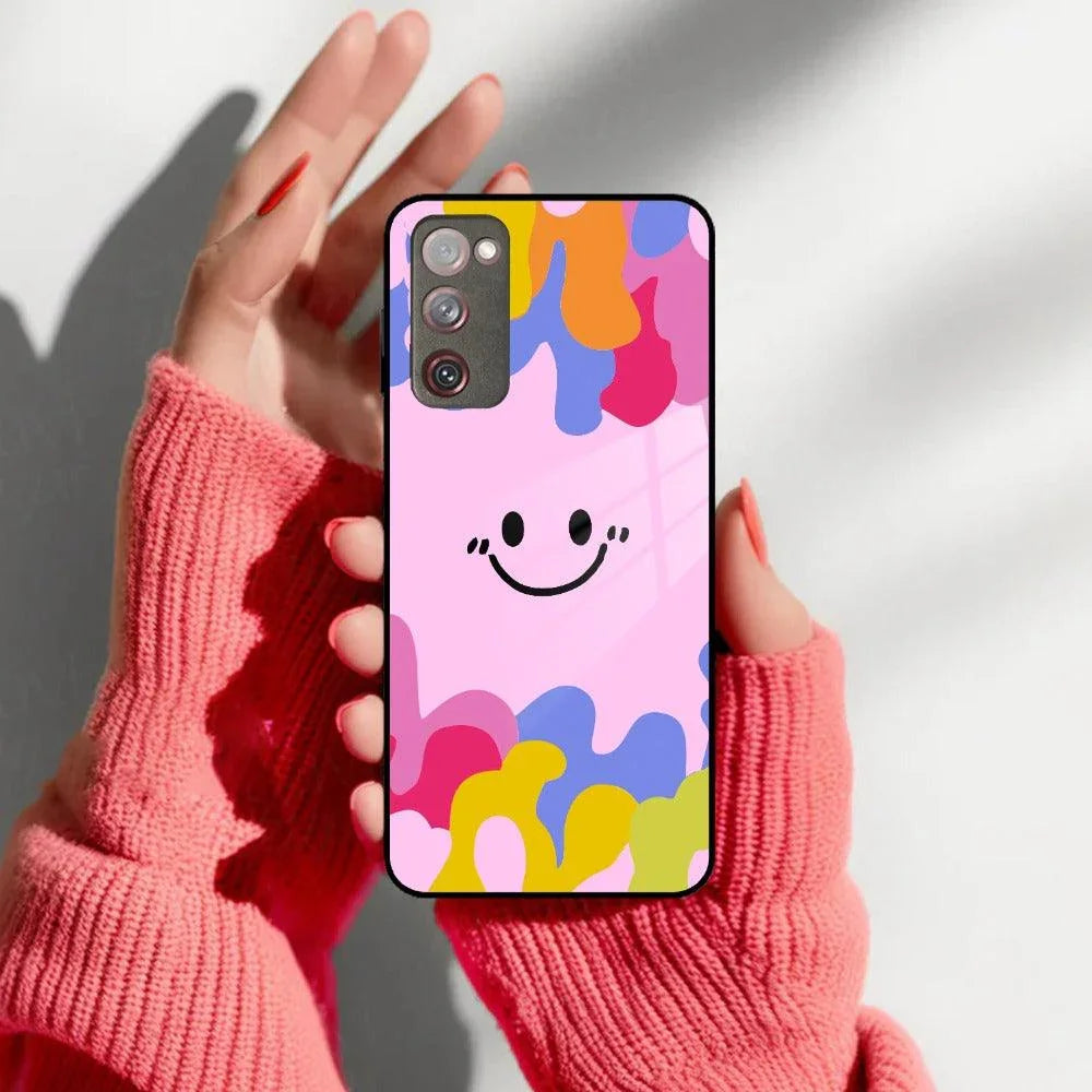 Cute Pink Smiley Multicolor Glass Case For Samsung - ShopOnCliQ