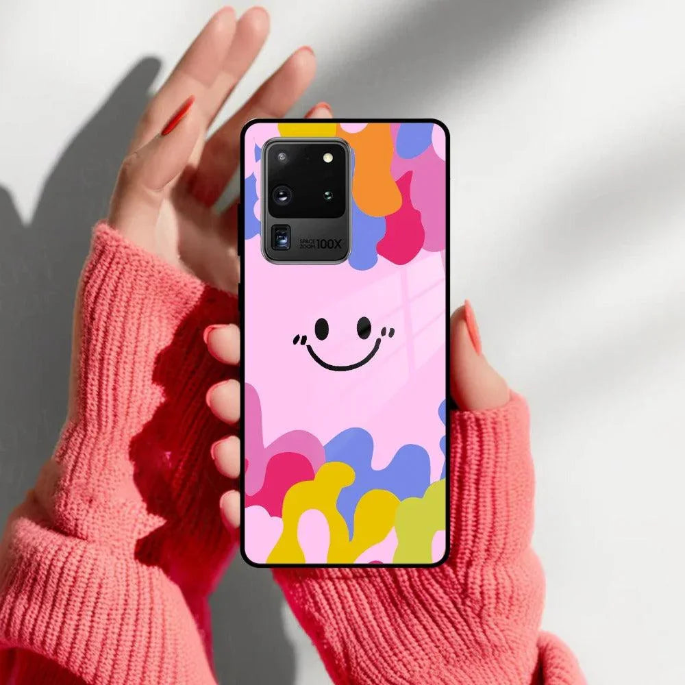 Cute Pink Smiley Multicolor Glass Case For Samsung - ShopOnCliQ