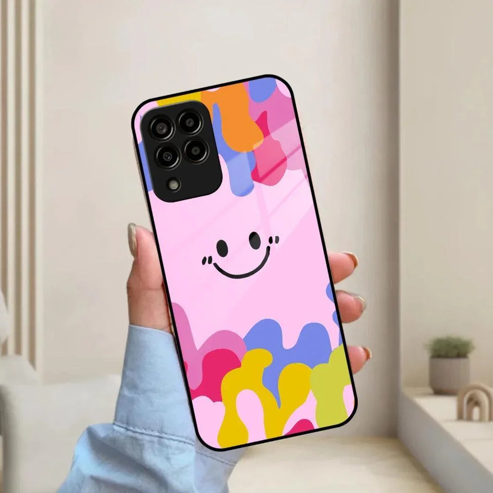 Cute Pink Smiley Multicolor Glass Case For Samsung - ShopOnCliQ