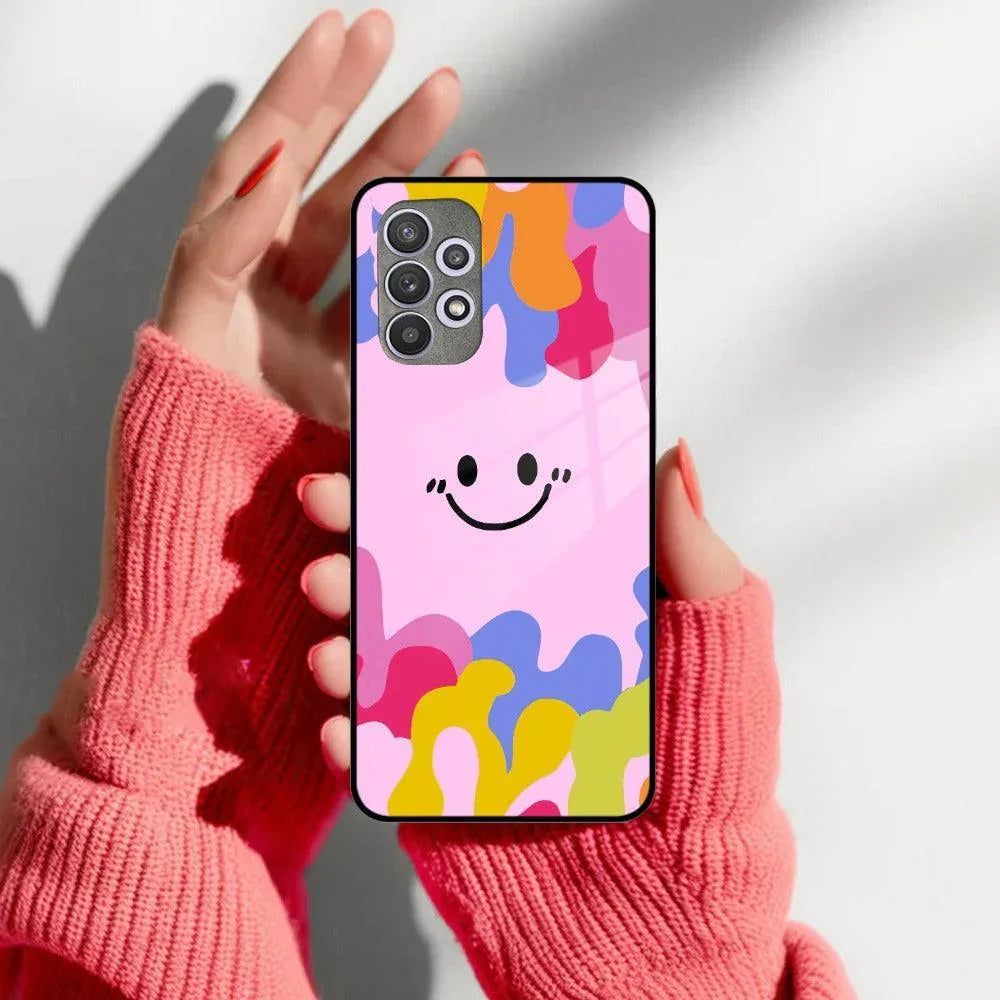 Cute Pink Smiley Multicolor Glass Case For Samsung - ShopOnCliQ