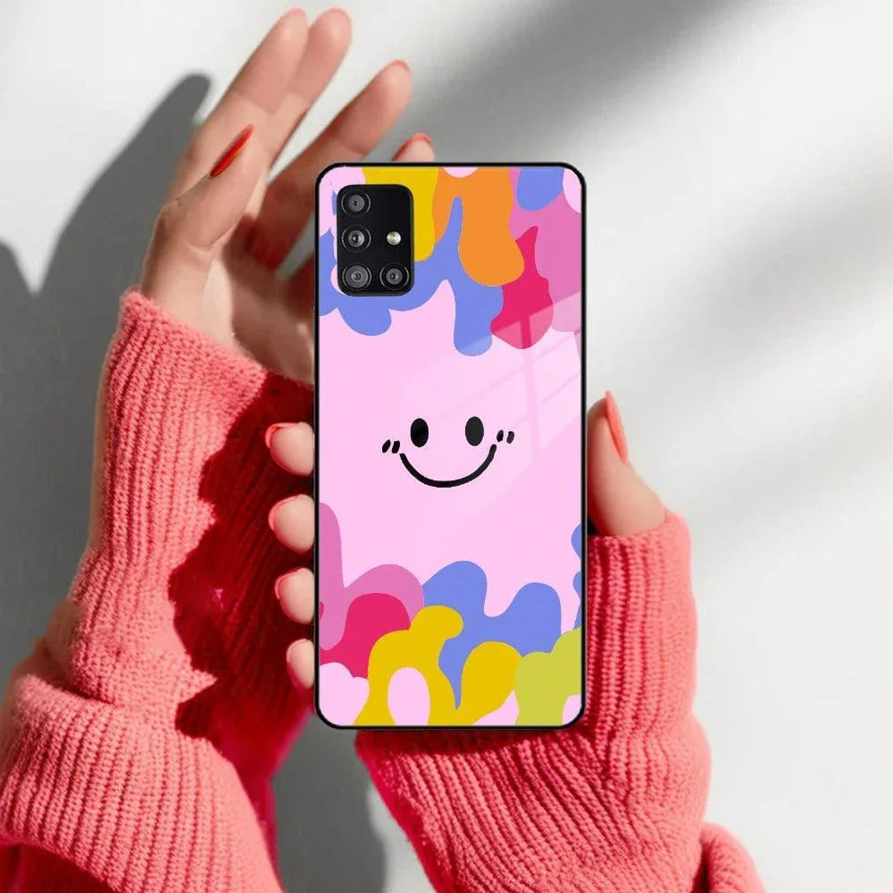Cute Pink Smiley Multicolor Glass Case For Samsung - ShopOnCliQ