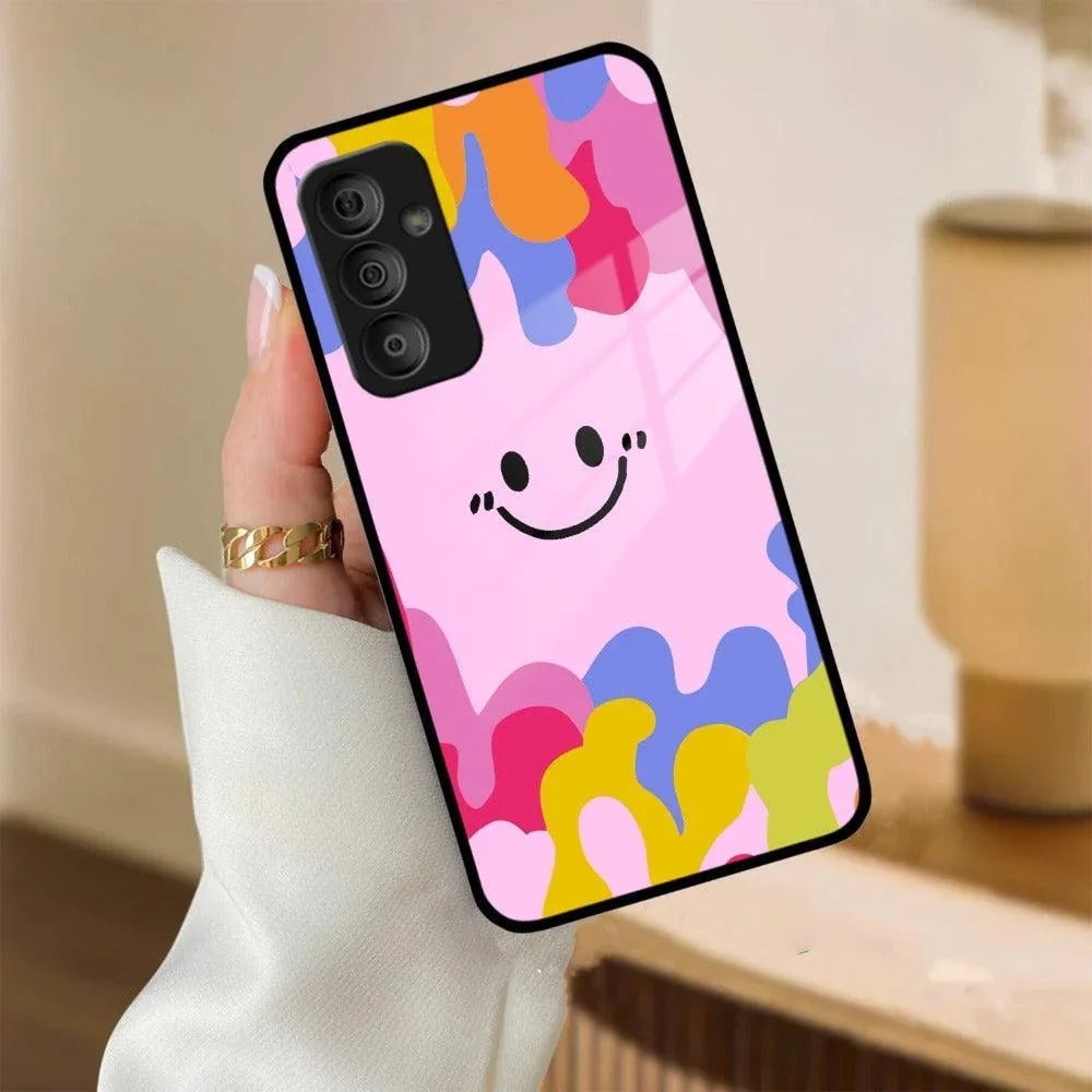 Cute Pink Smiley Multicolor Glass Case For Samsung - ShopOnCliQ