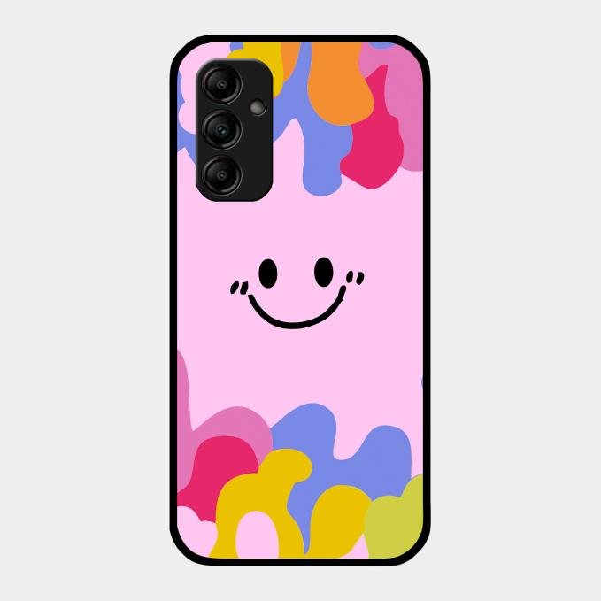 Cute Pink Smiley Multicolor Glass Case For Samsung Galaxy A14 5G