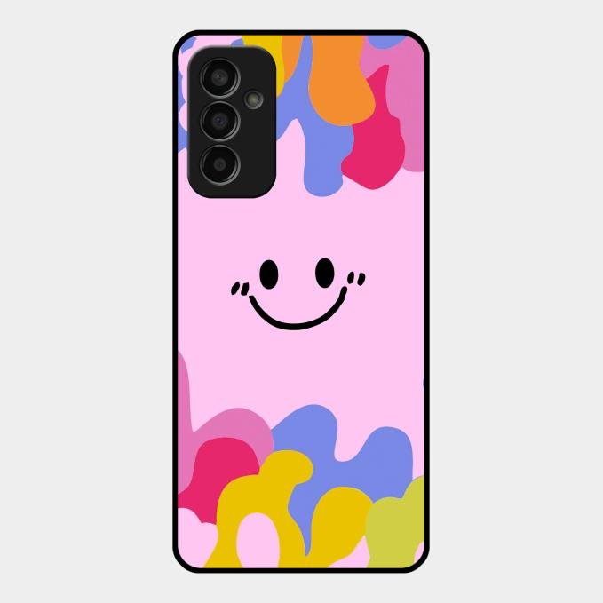 Cute Pink Smiley Multicolor Glass Case For Samsung Galaxy F13