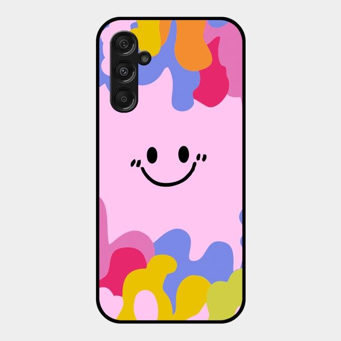 Cute Pink Smiley Multicolor Glass Case For Samsung Galaxy F34 5G