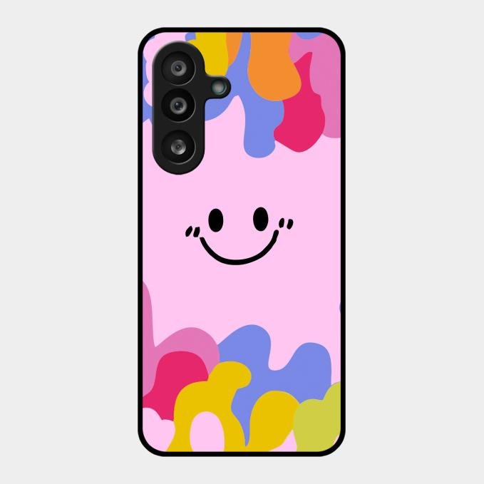 Cute Pink Smiley Multicolor Glass Case For Samsung Galaxy F56 5G