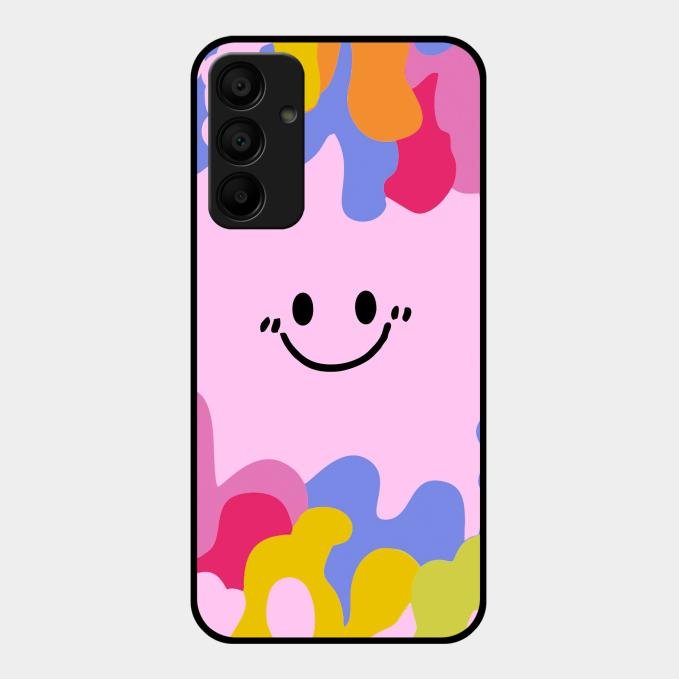 Cute Pink Smiley Multicolor Glass Case For Samsung Galaxy M15 5G