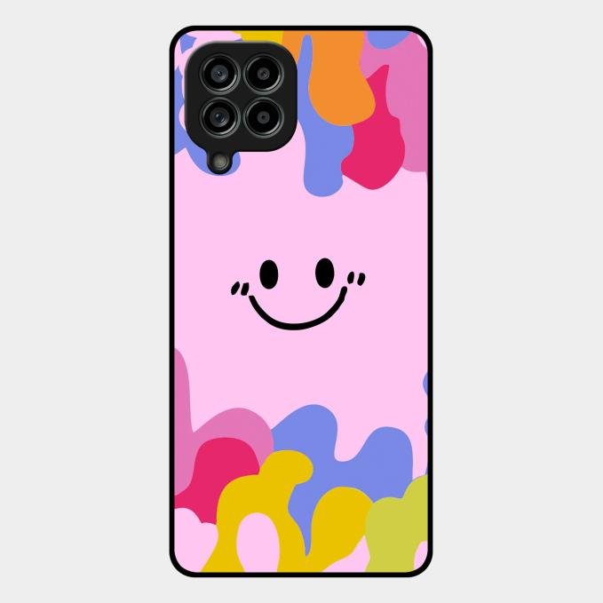 Cute Pink Smiley Multicolor Glass Case For Samsung Galaxy M53 5G