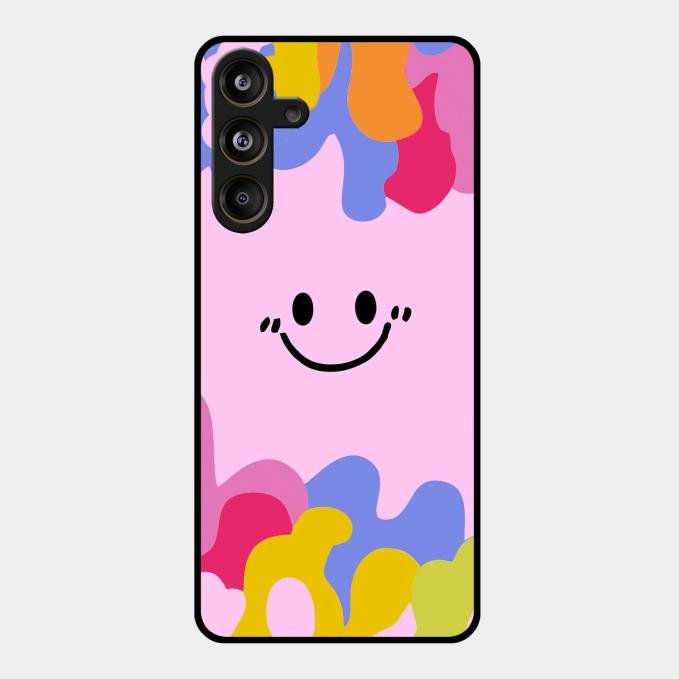 Cute Pink Smiley Multicolor Glass Case For Samsung Galaxy M55 5G