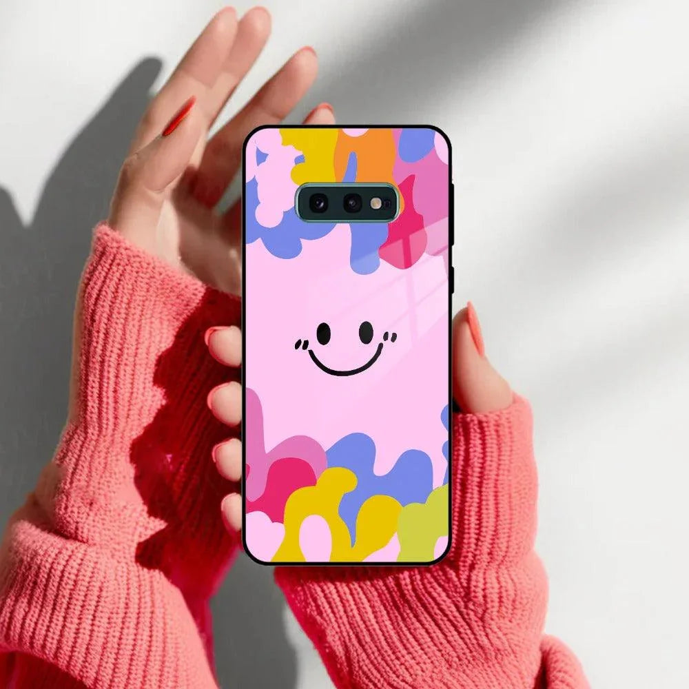 Cute Pink Smiley Multicolor Glass Case For Samsung - ShopOnCliQ