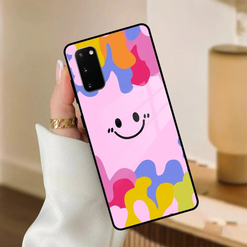 Cute Pink Smiley Multicolor Glass Case For Samsung - ShopOnCliQ