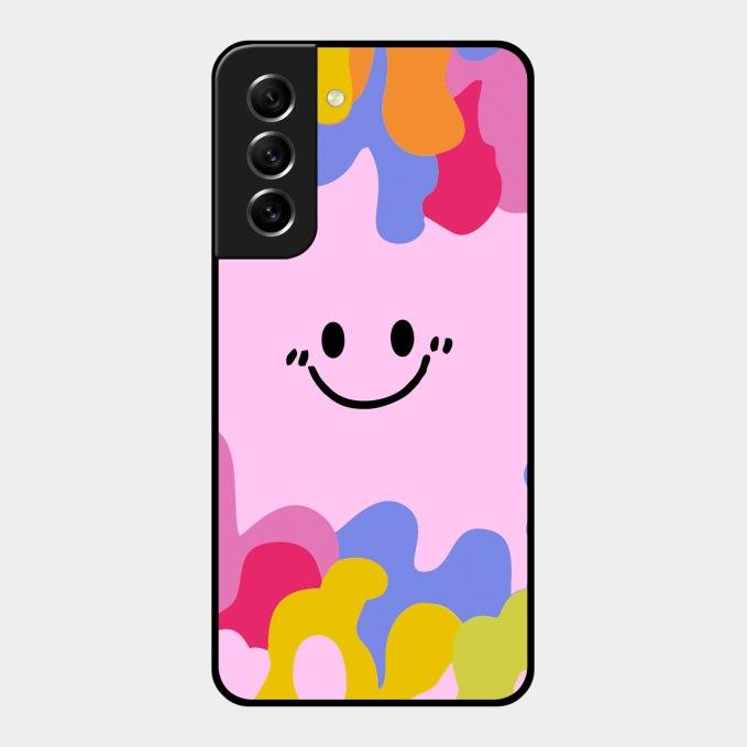 Cute Pink Smiley Multicolor Glass Case For Samsung Galaxy S21 Fe 5G
