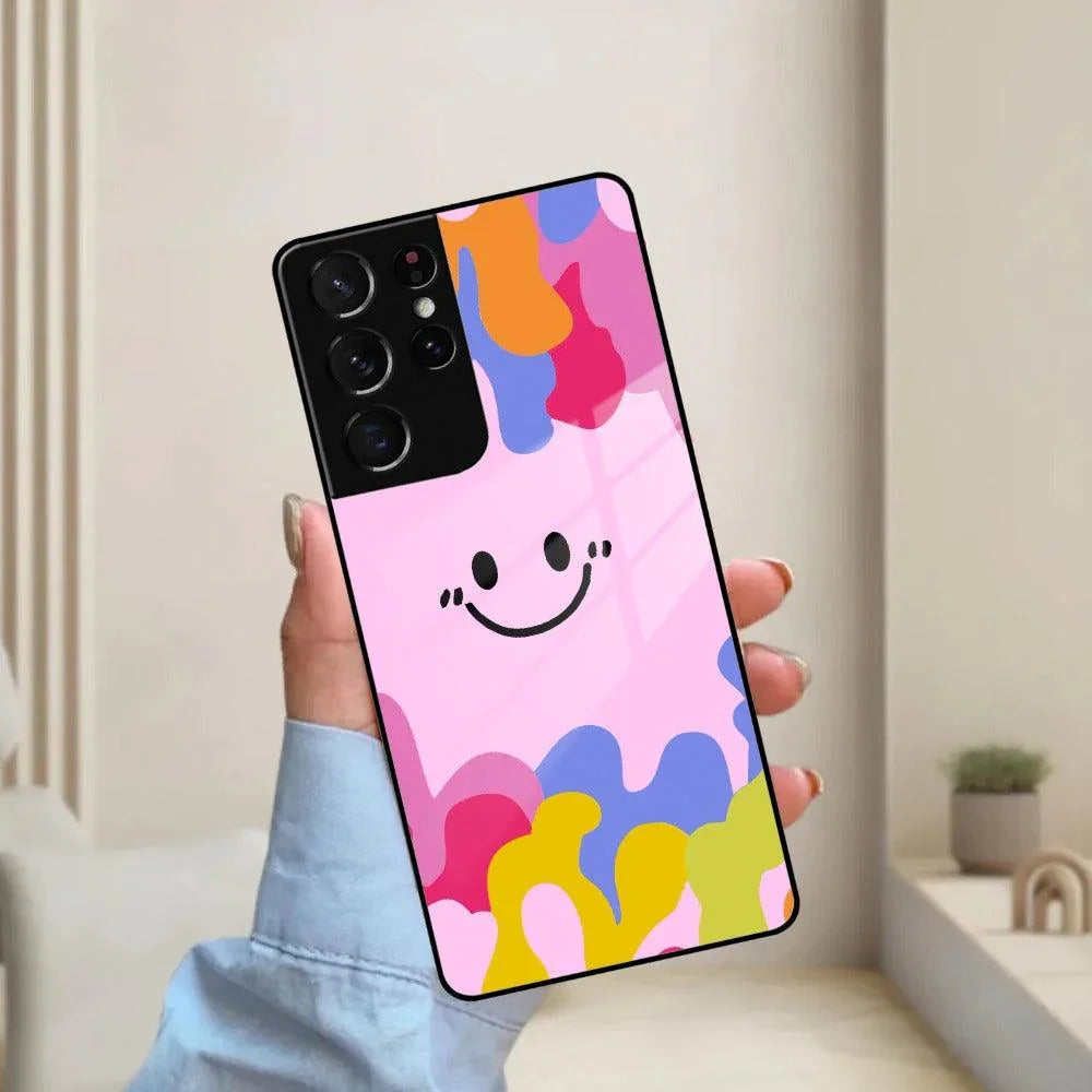 Cute Pink Smiley Multicolor Glass Case For Samsung - ShopOnCliQ