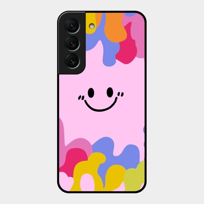 Cute Pink Smiley Multicolor Glass Case For Samsung Galaxy S22 5G