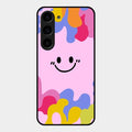 Cute Pink Smiley Multicolor Glass Case For Samsung Galaxy S23 5G