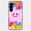 Cute Pink Smiley Multicolor Glass Case For Samsung Galaxy S23 Plus 5G